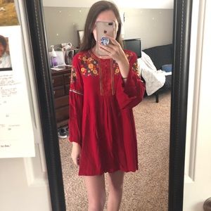 Red flower print dress